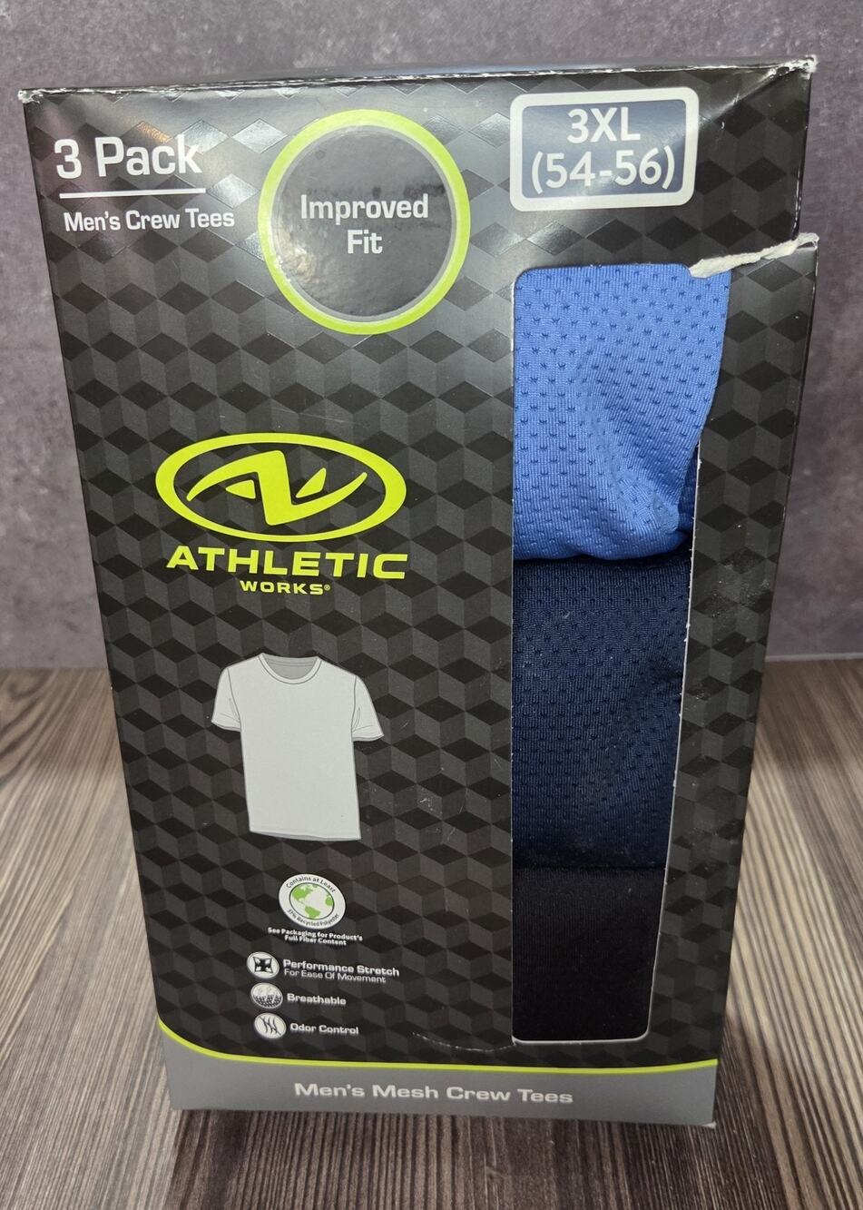 Athletic Works Men’s Crew Neck T-Shirt SZ 3XL 54-56 3-Pk Cotton Blend Stretch